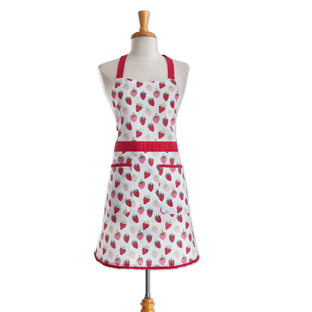 Pink Cotton Strawberries Apron - Everyday Kitchen Textile, Machine Washable, 29.5" L x 28" W Cooking Apron